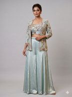 Embroidered Crop Top and Jacket Palazzo Set