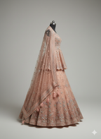 Peach Peplum Choli Lehenga with Pastel Floral Work (DC-24177 D-56)