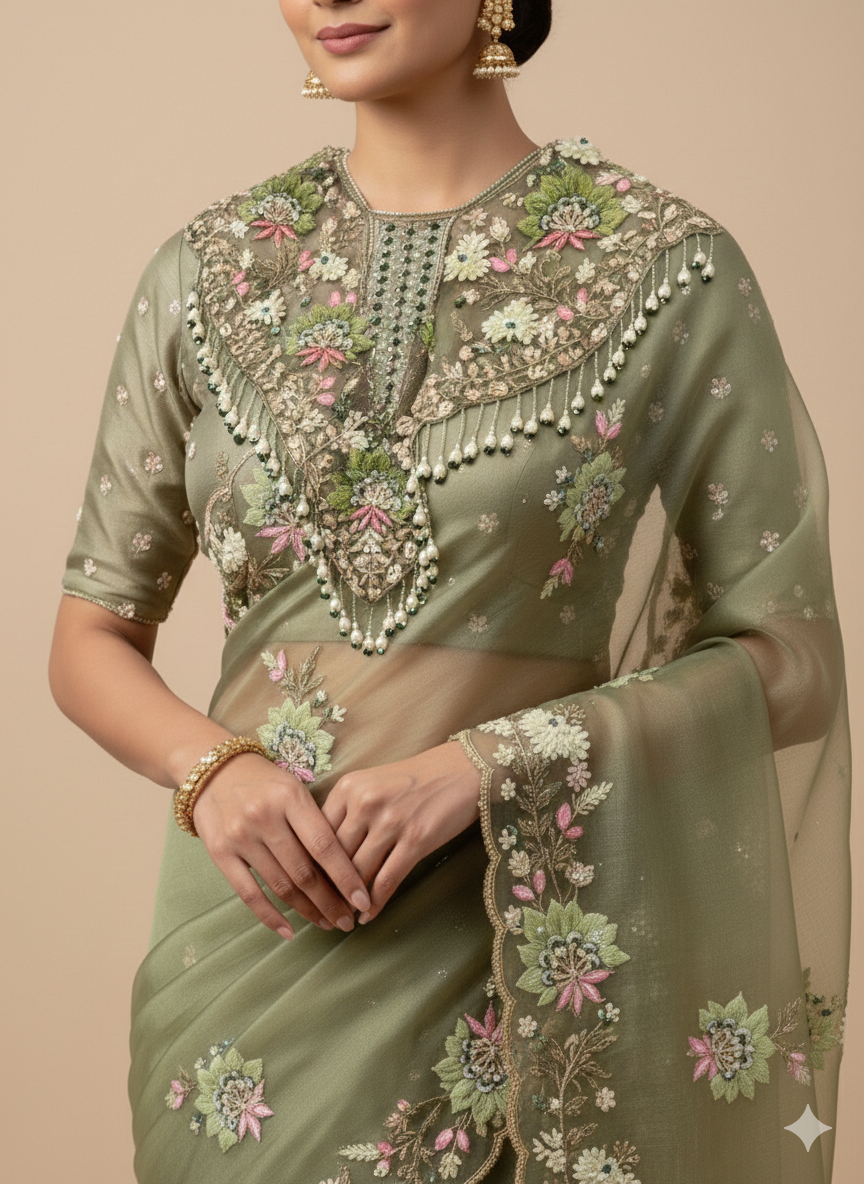 Sage Blossom Cape Saree