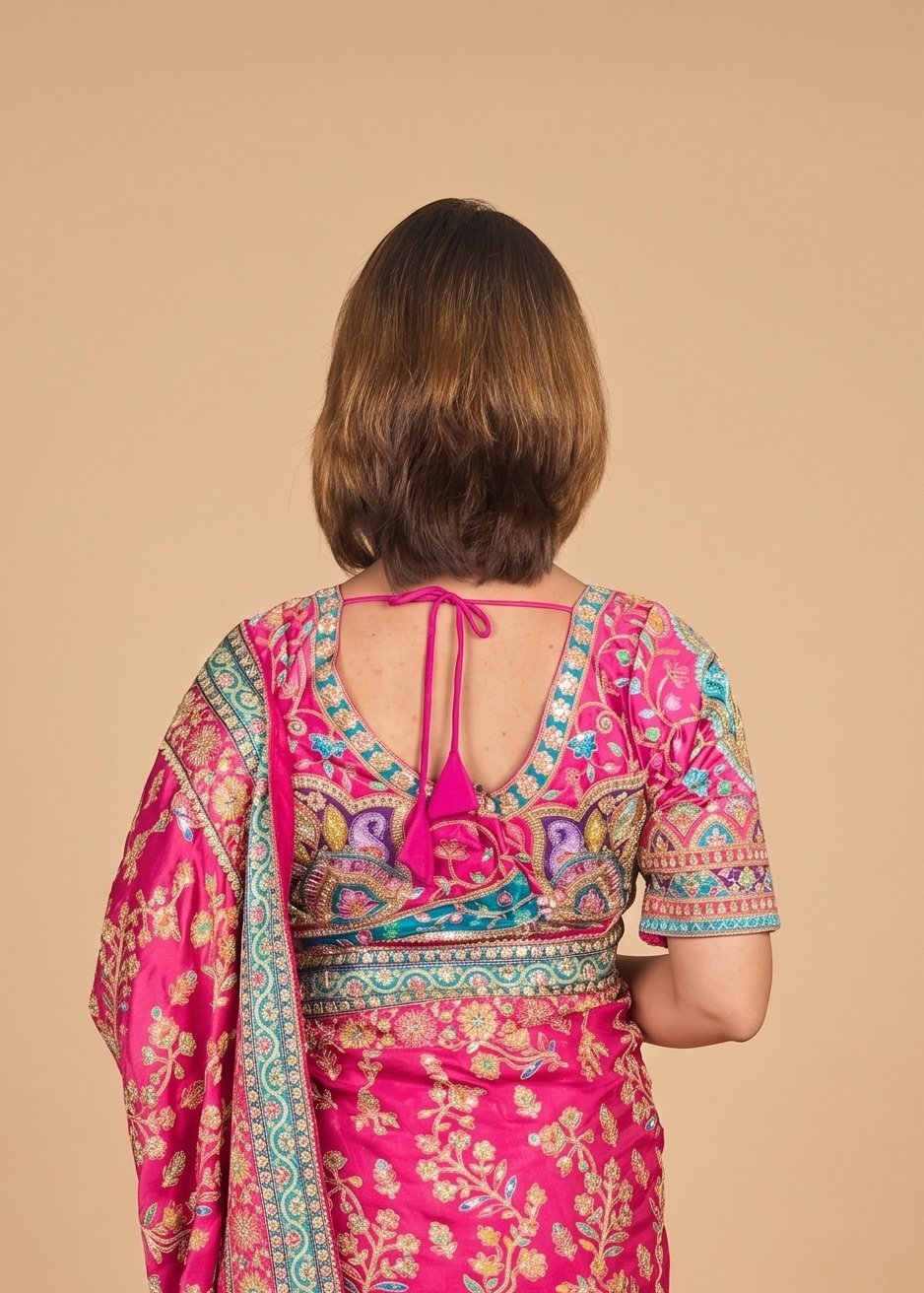 Kashmiri Paisley Rani Pink Silk Saree
