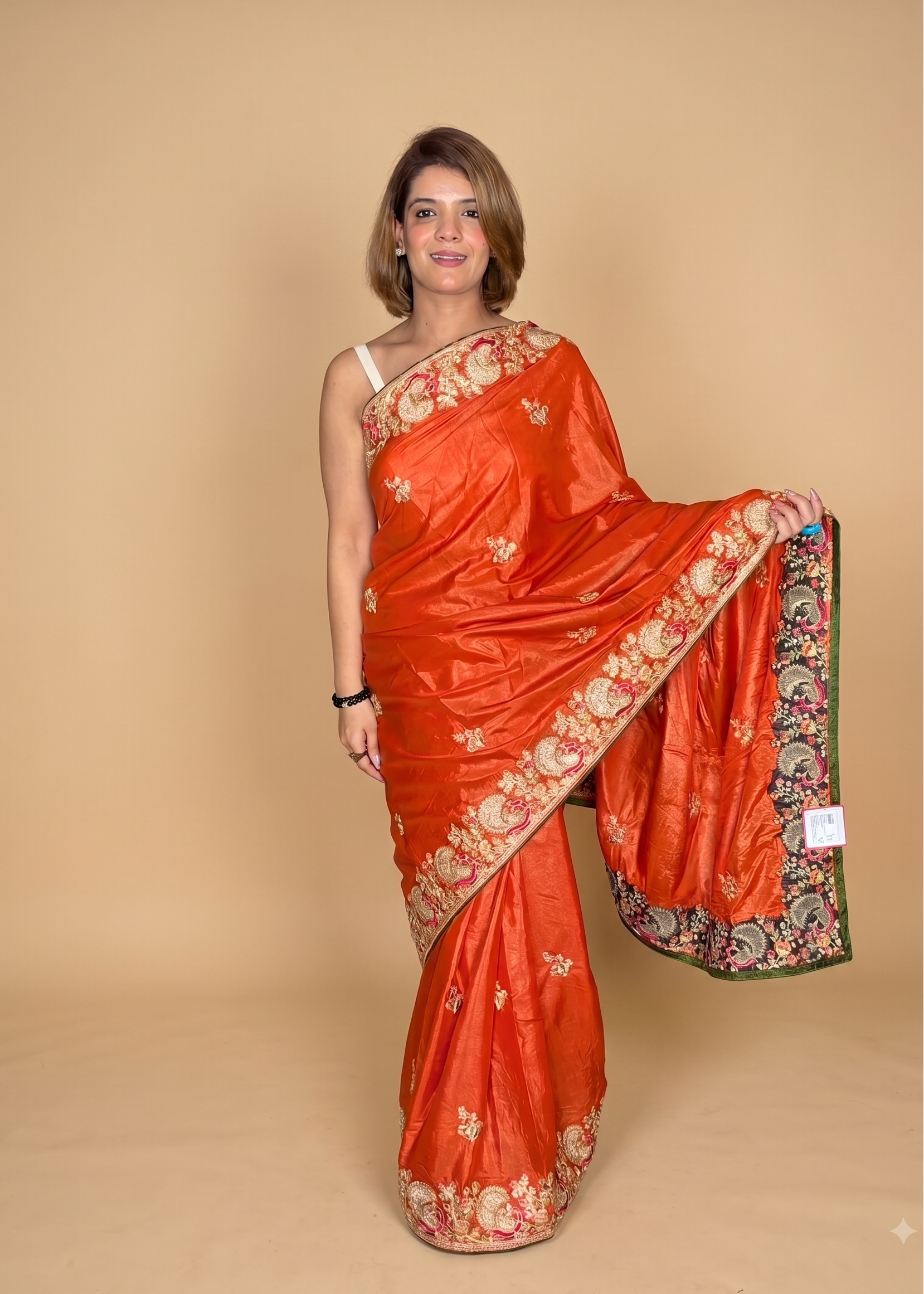 Elegant Rust Orange Silk Saree Secondary image