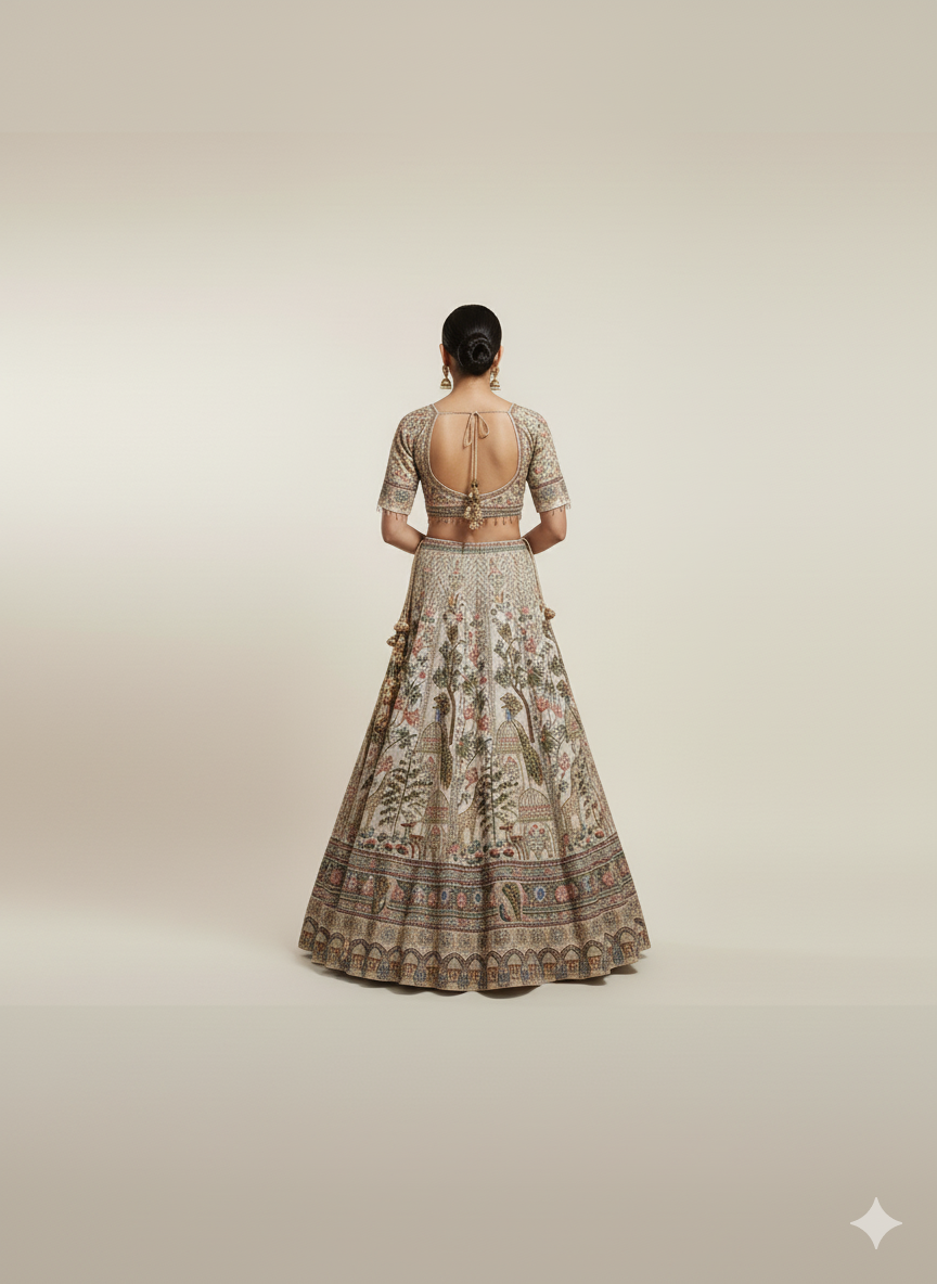 Exquisite Cream Chinnon Lehenga (LH-3131 D-19)