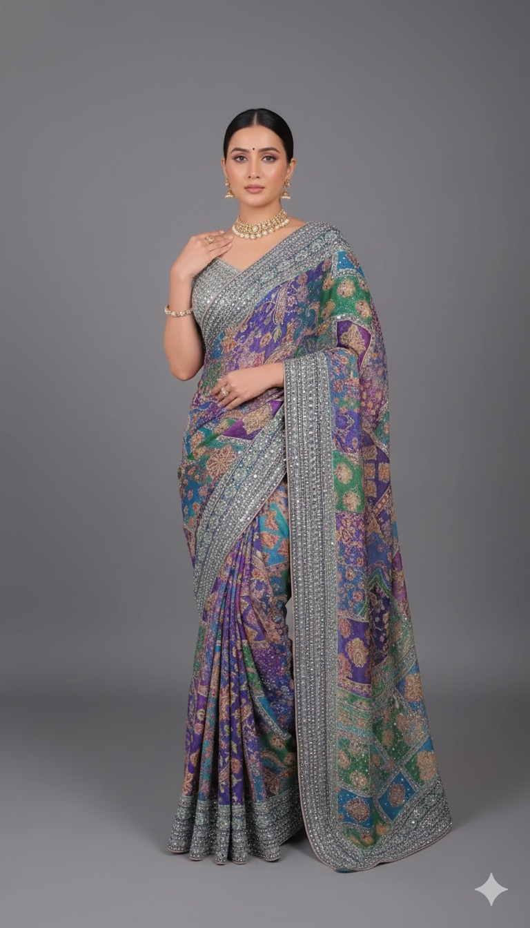 Radiant Mosaic Jewel Saree Main image