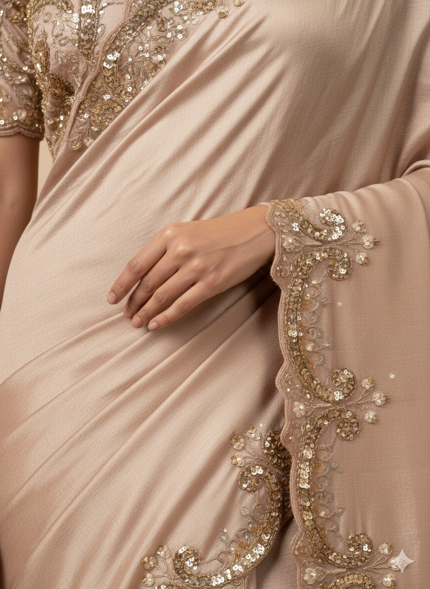 Champagne Scalloped Silk Drape Secondary image