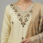 Champagne Gold Embroidered Silk Pant Set