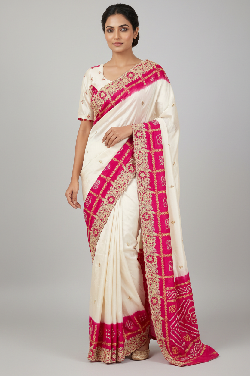 Bandhani Style Embroidered Silk Saree Main image