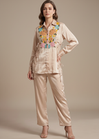 Chic Champagne Satin Shirt Co-ord Set