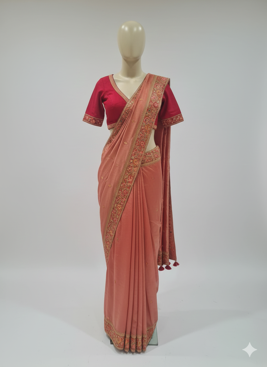 Coral Bloom Tissue silk saree (VL-11034 GS-115) Main image