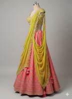Pink and Lime Green Luxury Lehenga (PN-7842 M-58)
