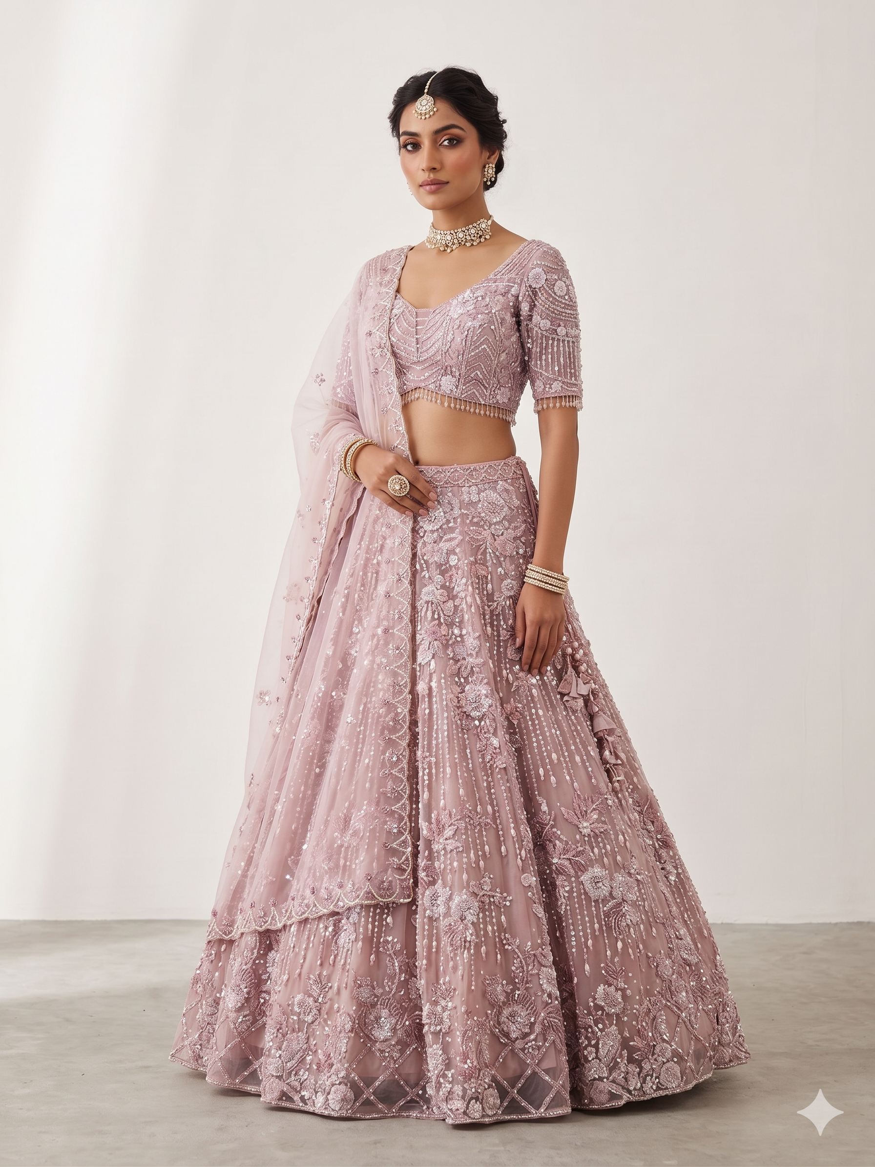 Mauve Shimmer Sequin Lehenga Set Main image