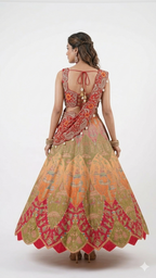 Multi-Color Digital Print Lehenga with Asymmetric Embroidered Blouse