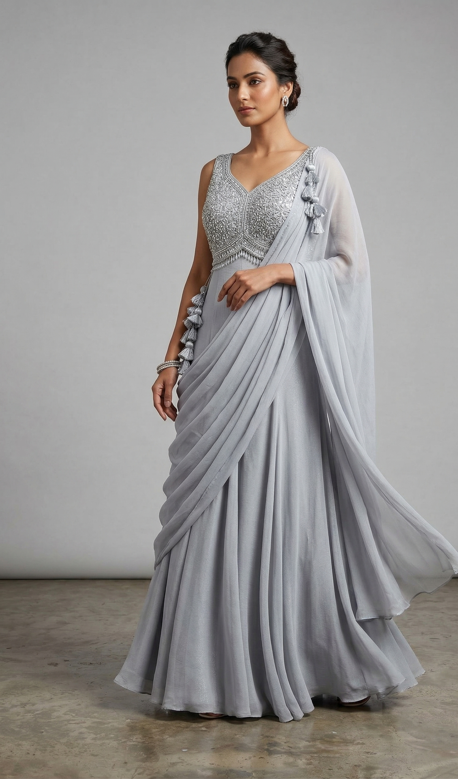 Celestial Silver Fusion Lehenaga Set