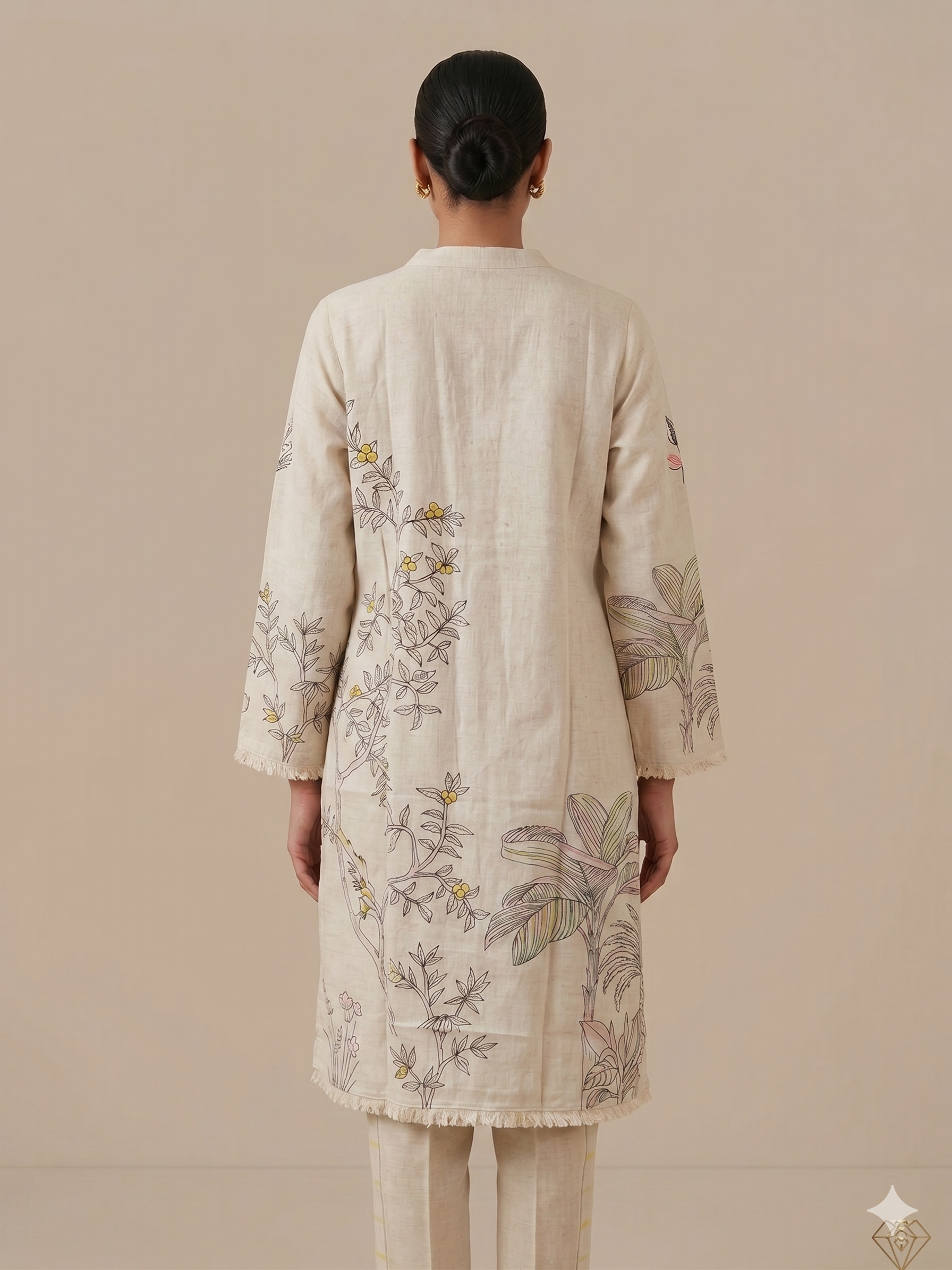 Earthy Khadi-Linen Botanical Print Co-ord Kurti Set Secondary image