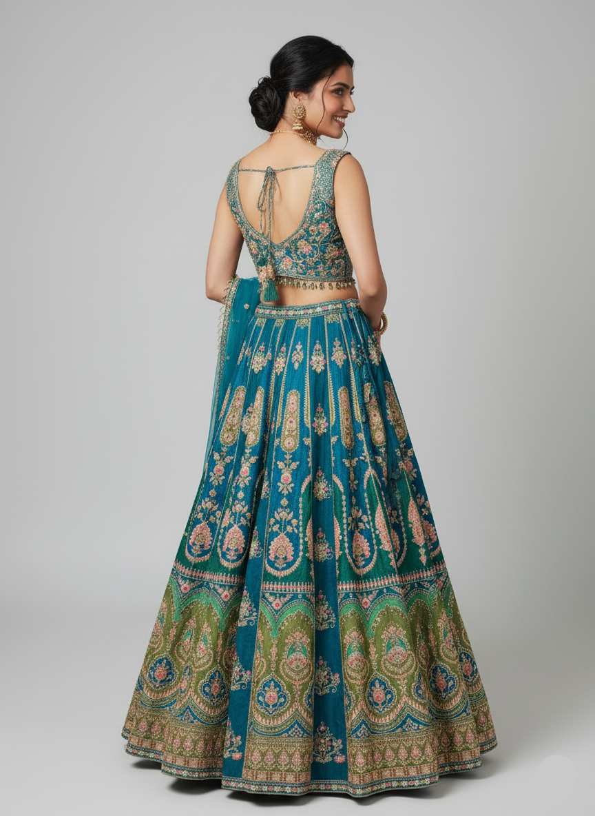 Peacock Bloom Brocade Lehenga(2151 GS-151) Secondary image