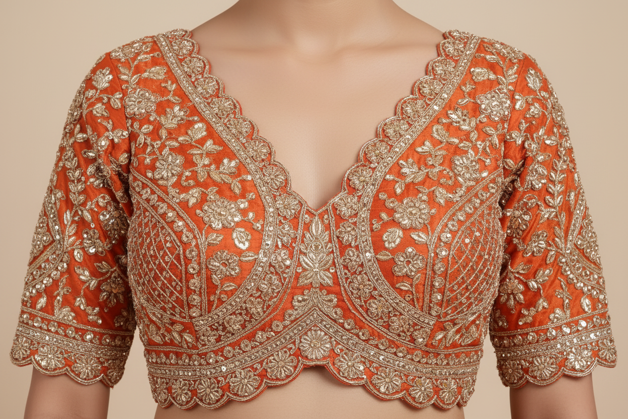 Radiant Tangerine Brocade-Embroidered Lehenga Secondary image