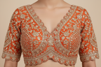 Radiant Tangerine Brocade-Embroidered Lehenga