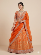 Radiant Tangerine Brocade-Embroidered Lehenga