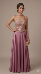 Mauve Embellished Corset-Style Lehenga Set