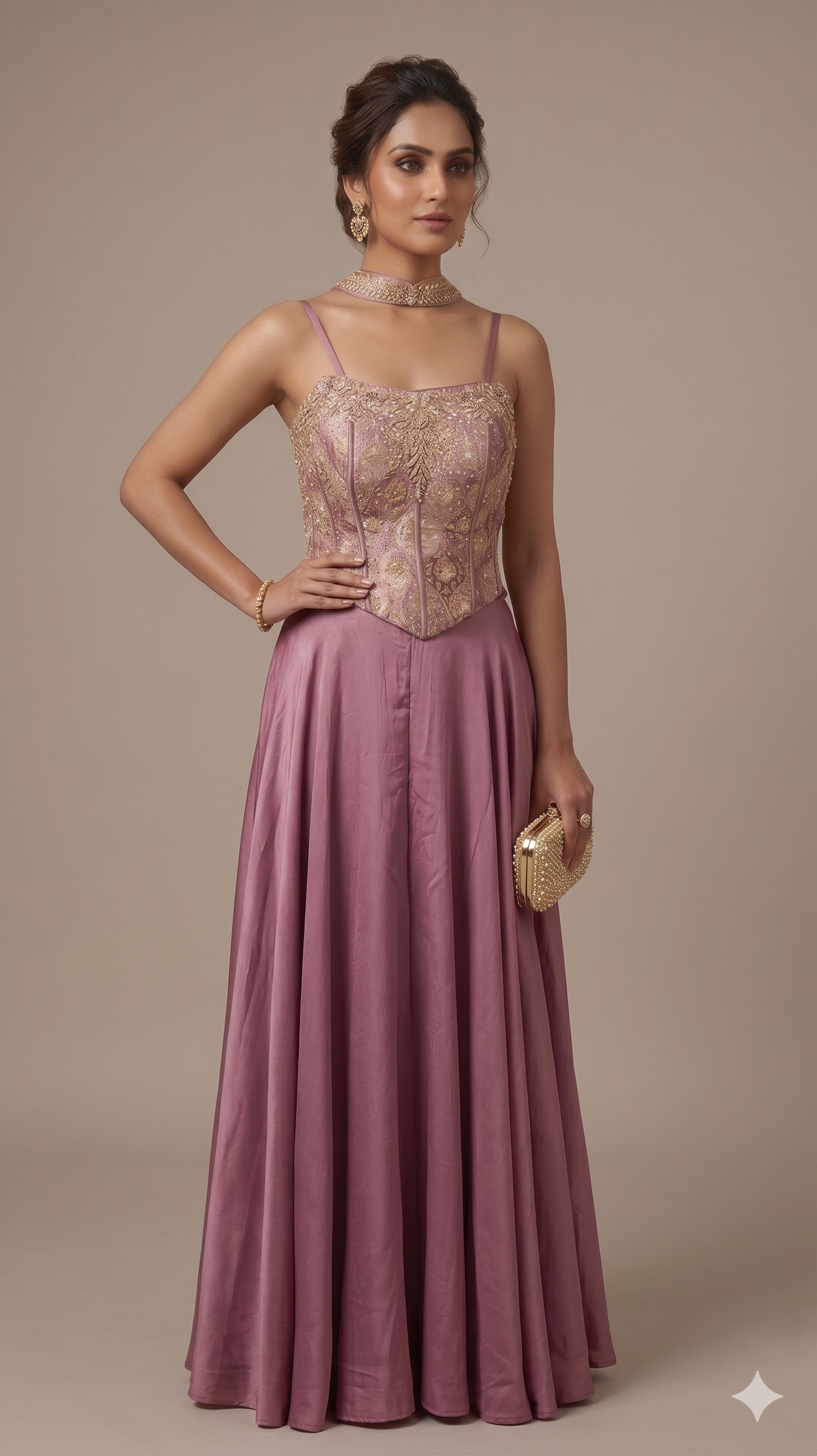 Mauve Embellished Corset-Style Lehenga Set