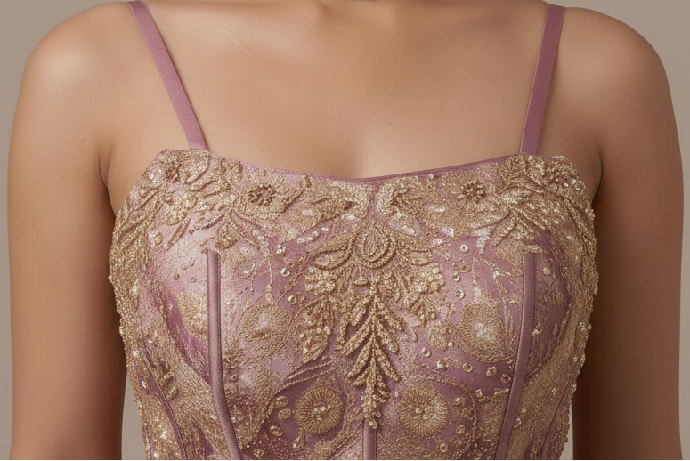 Mauve Embellished Corset-Style Lehenga Set
