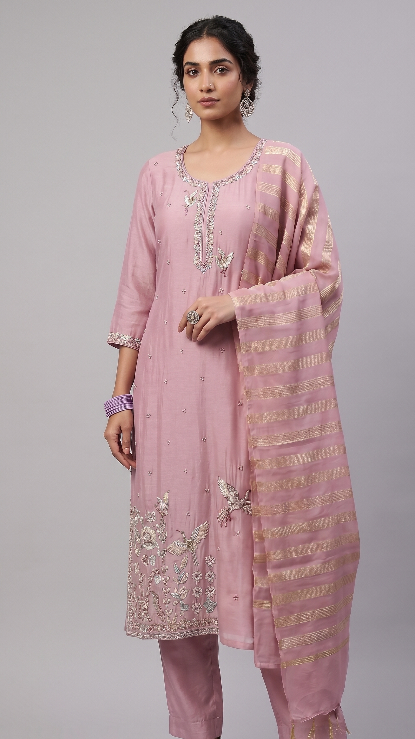 Chanderi Silk Hand-Embroidered Suit Set Main image