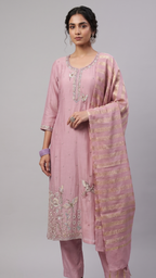 Chanderi Silk Hand-Embroidered Suit Set
