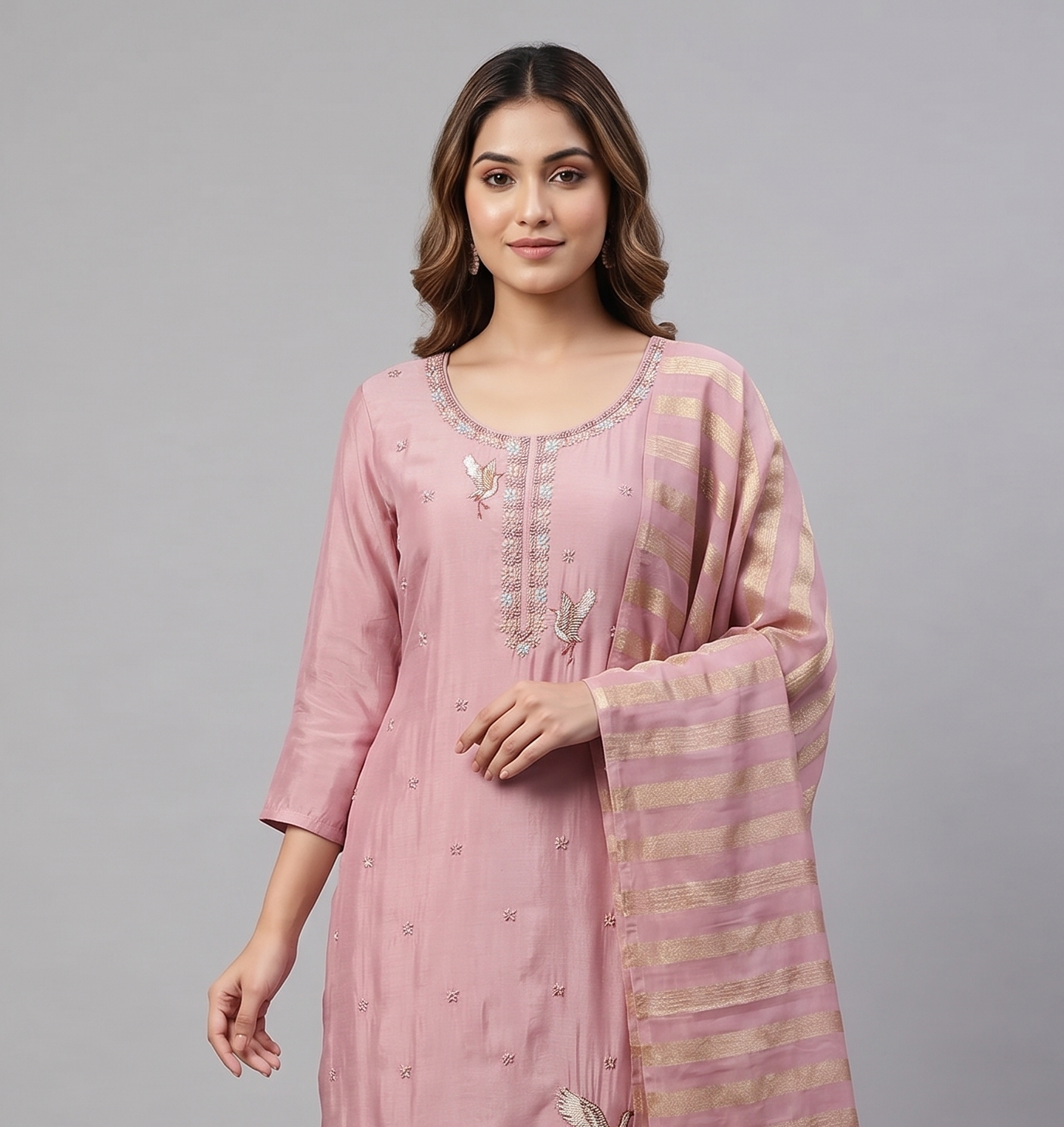 Chanderi Silk Hand-Embroidered Suit Set Secondary image