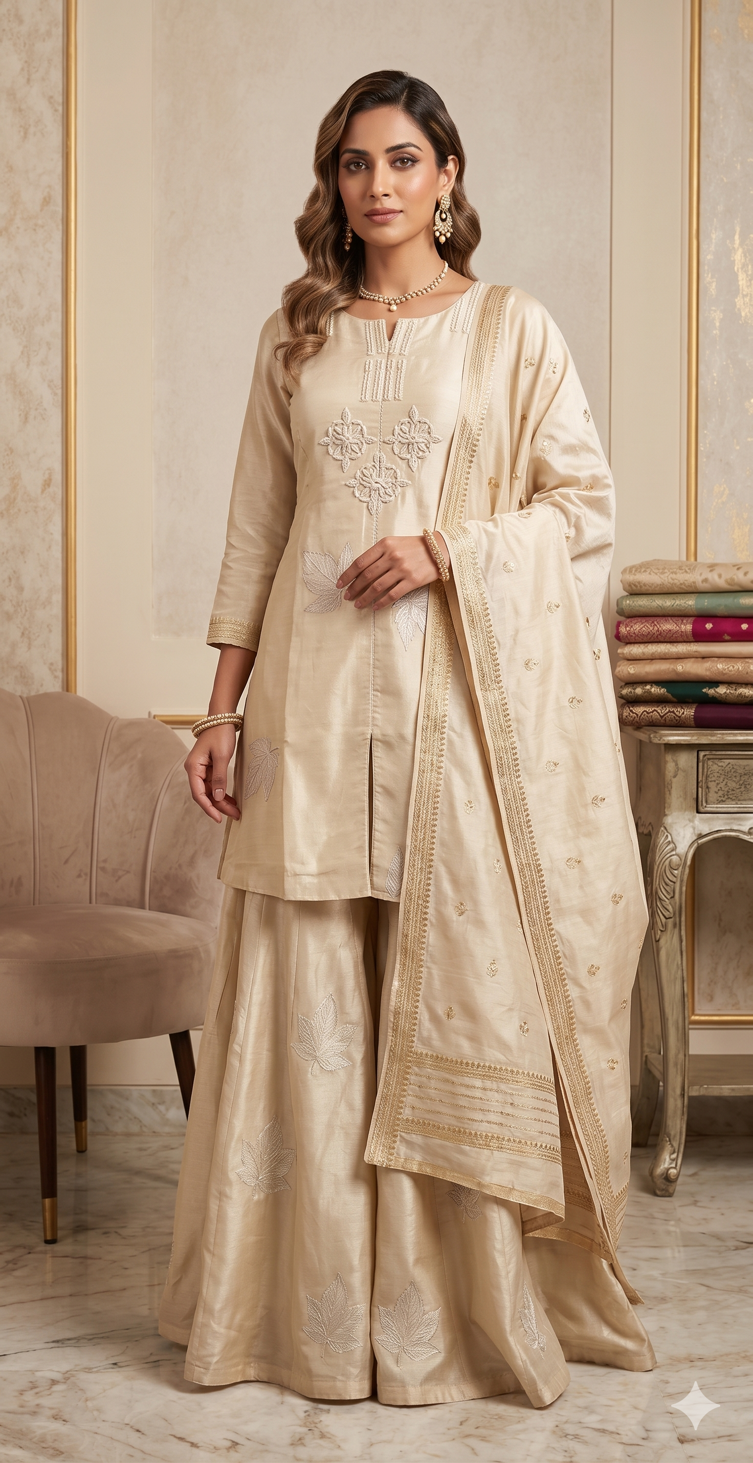 Ethereal Ivory Silk Ethnic Co-ord Set Main image