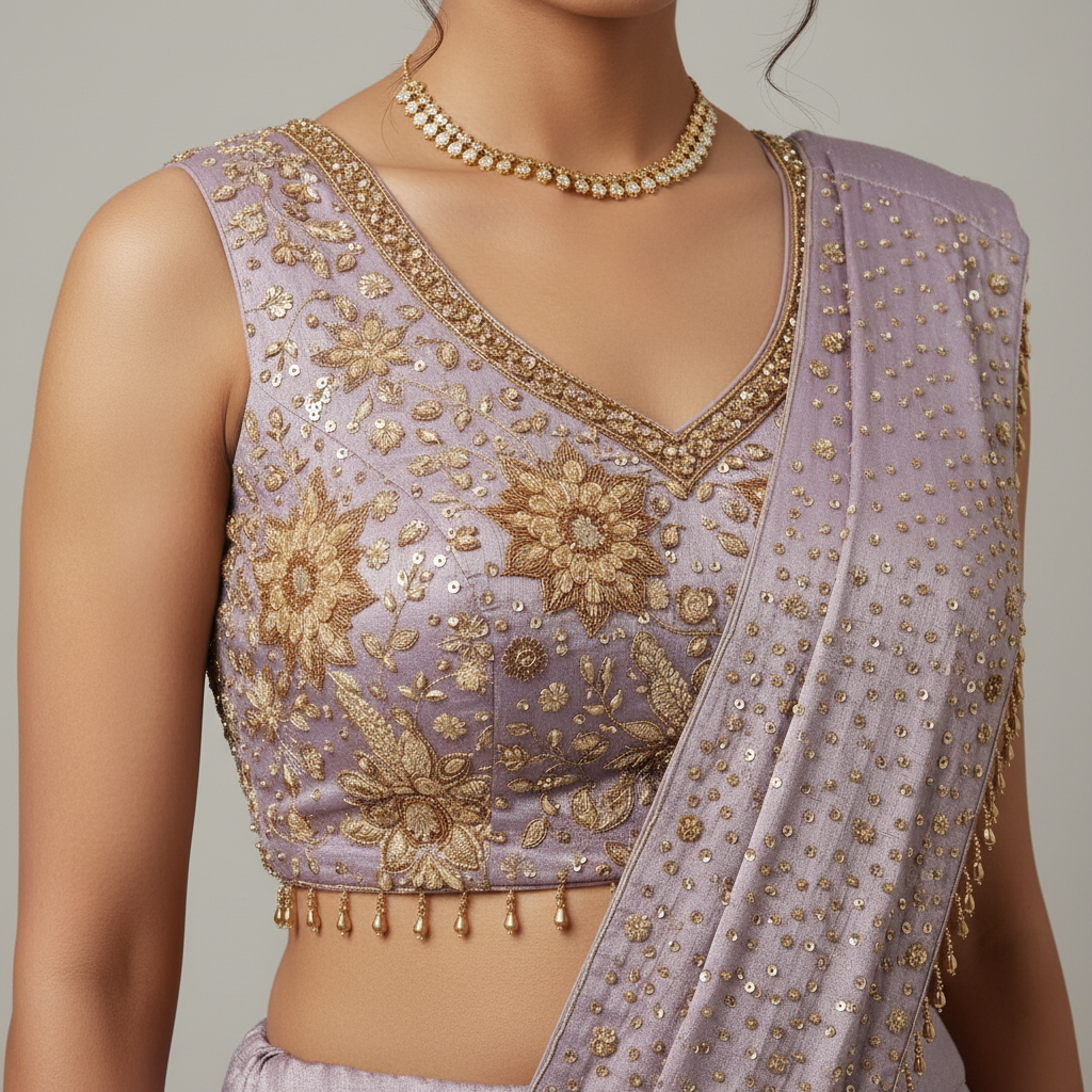 Ethereal Lavender Pre-Draped Lehenga Fusion
