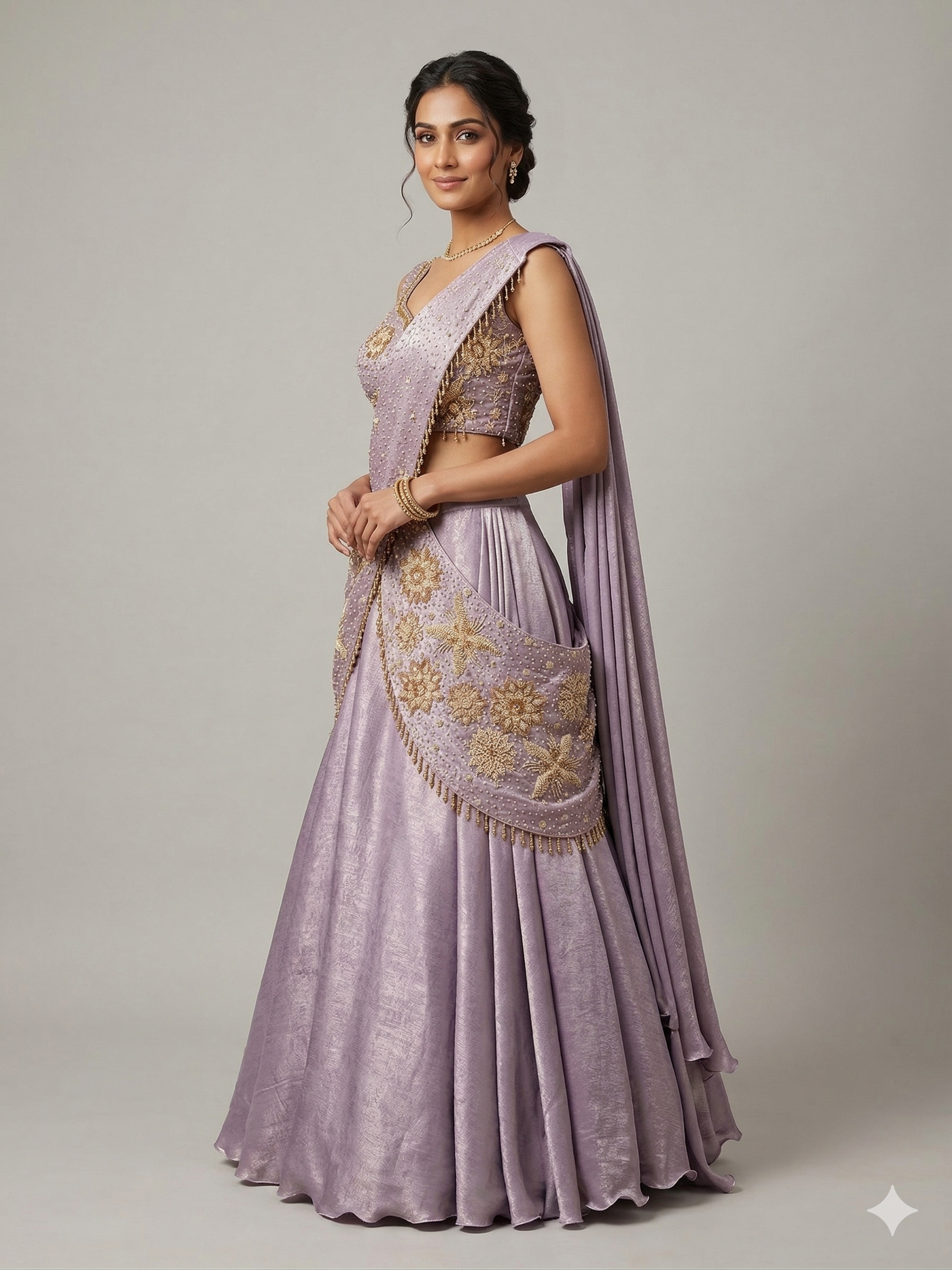 Ethereal Lavender Pre-Draped Lehenga Fusion