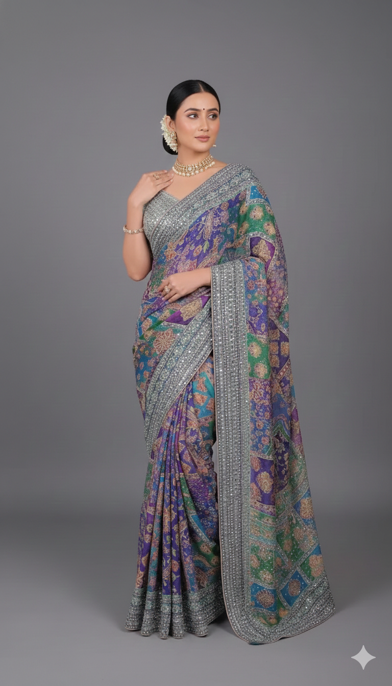 Radiant Mosaic Jewel Saree