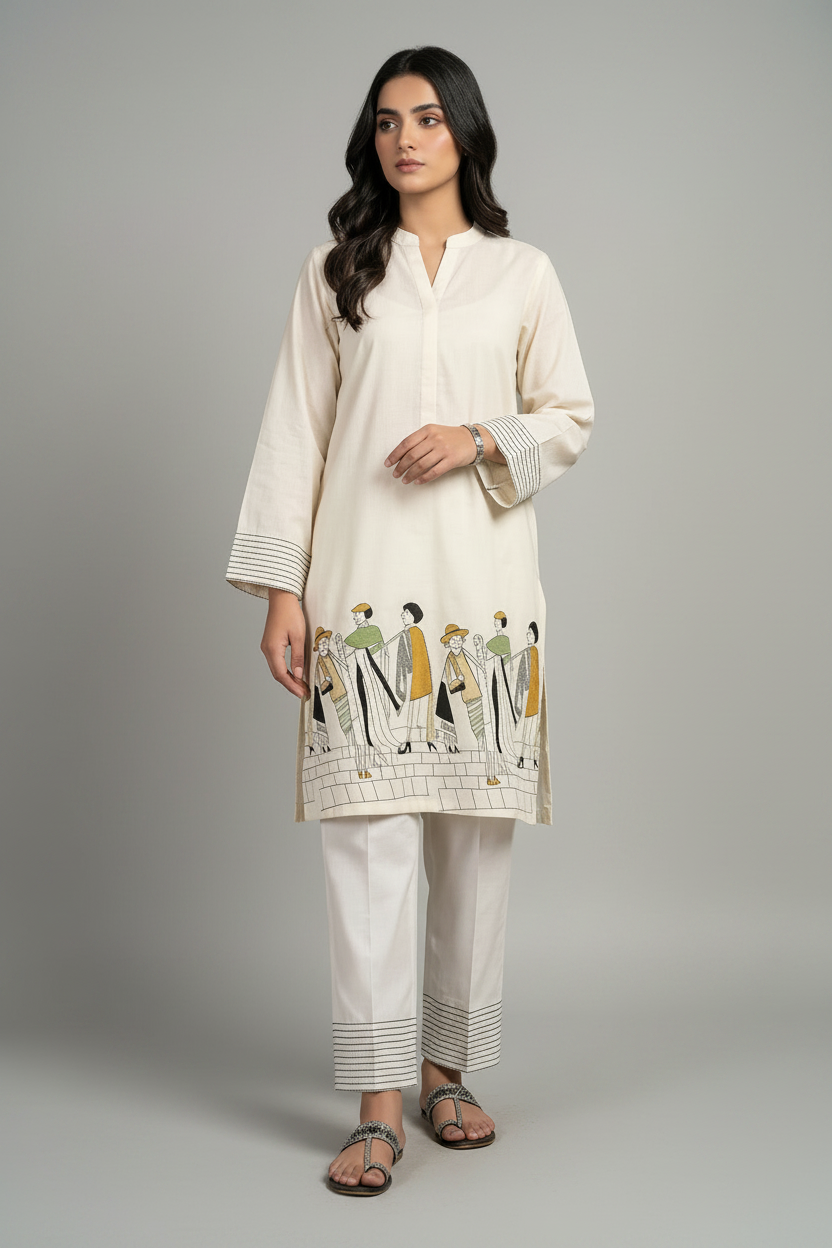 Minimalist Ivory Khadi Cotton Co-ord Set Main image