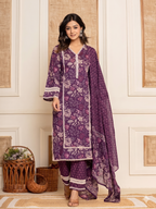 Elegant Maroon Floral Print Kurta Set