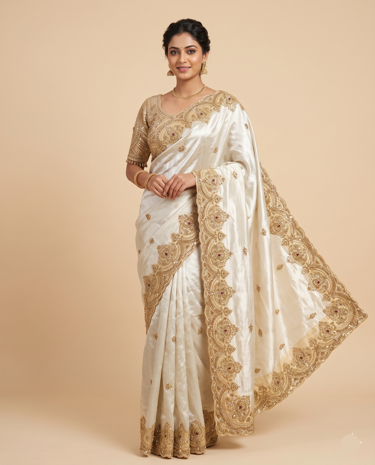 Ivory Tissue Silk Saree with Heavy Gold Zari Border Main image