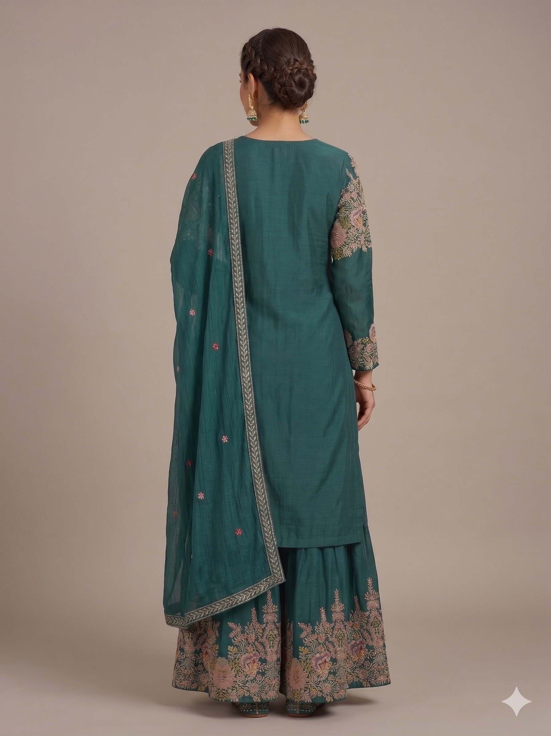 Teal Radiance Embroidered Sharara Set