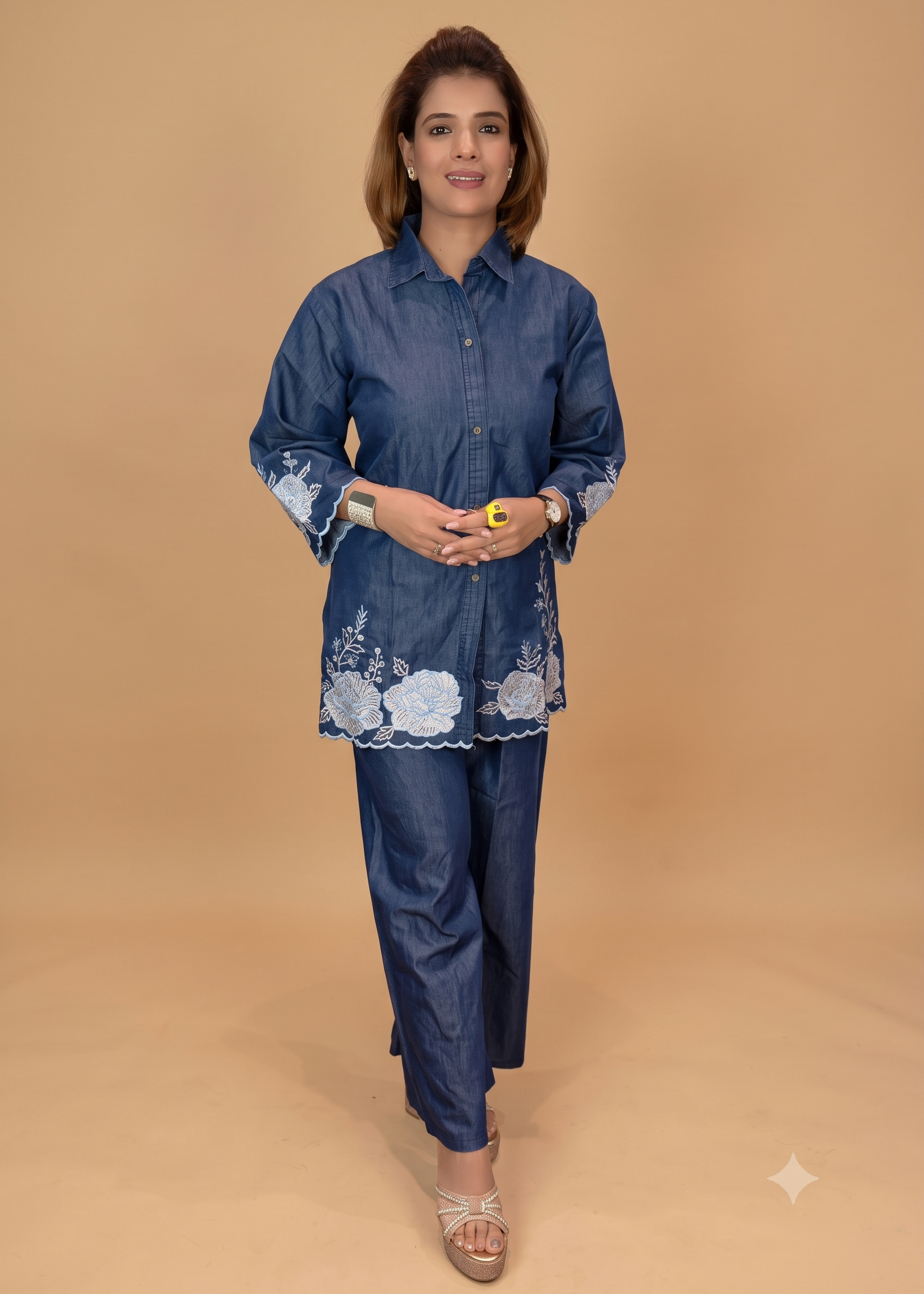 Indigo Blue Embroidered Denim Co-Ord Set Secondary image