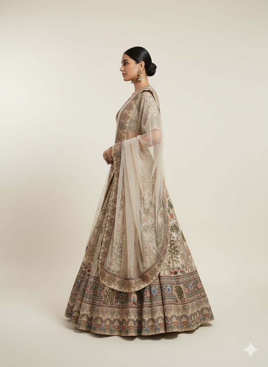 Exquisite Cream Chinnon Lehenga (LH-3131 D-19)