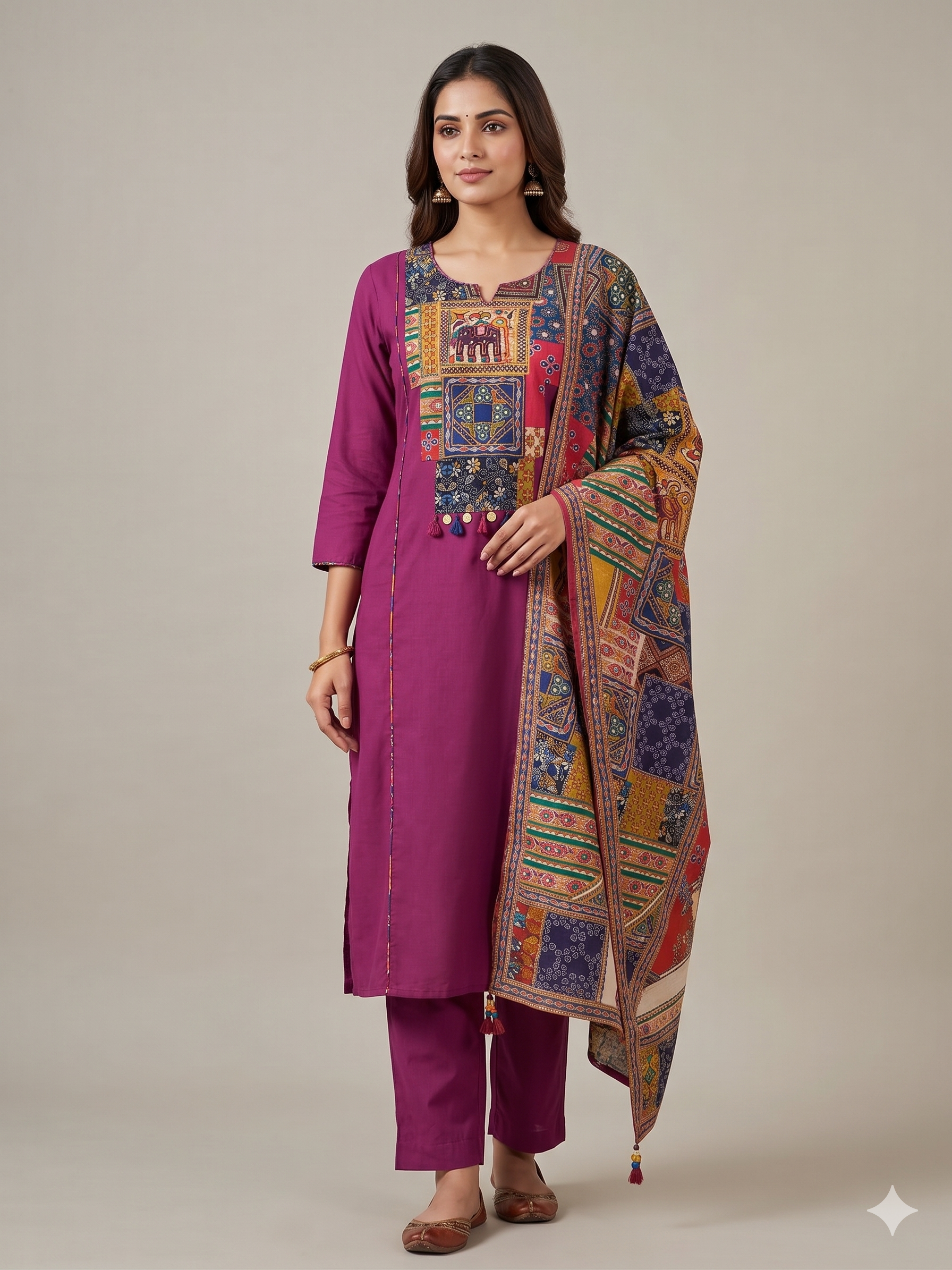 Royal Plum Mosaic Kurta Set Main image