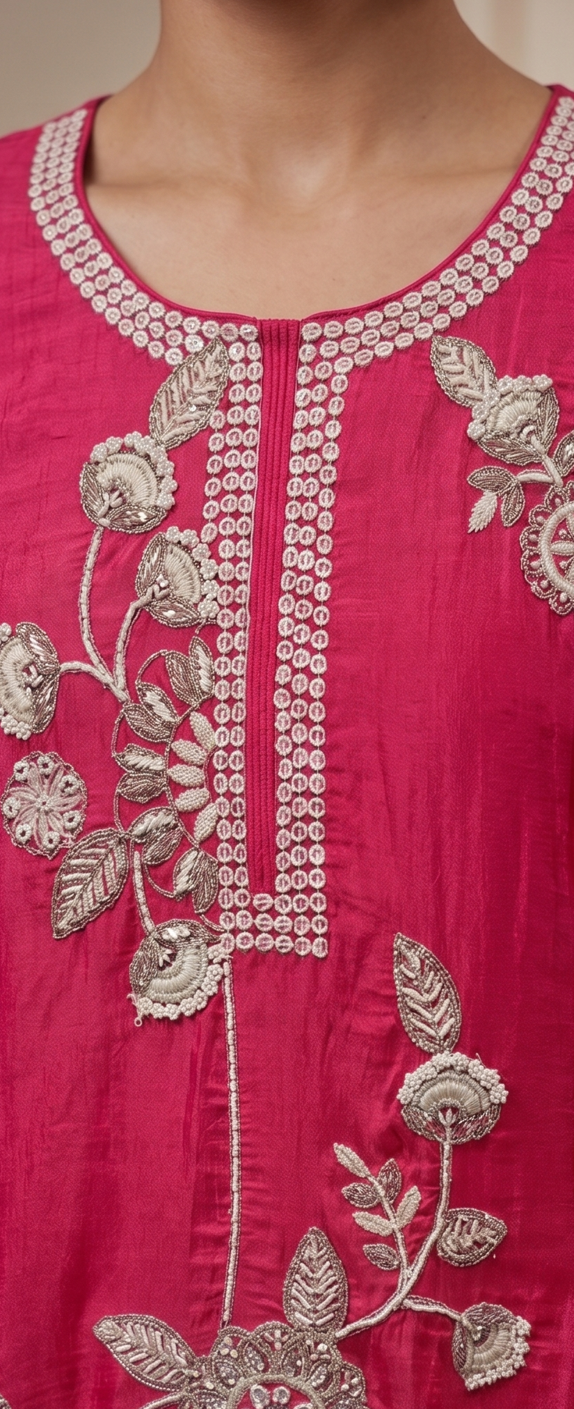 Elegant Fuchsia Pink Embroidered Two-Piece Set Secondary image