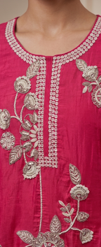 Elegant Fuchsia Pink Embroidered Two-Piece Set
