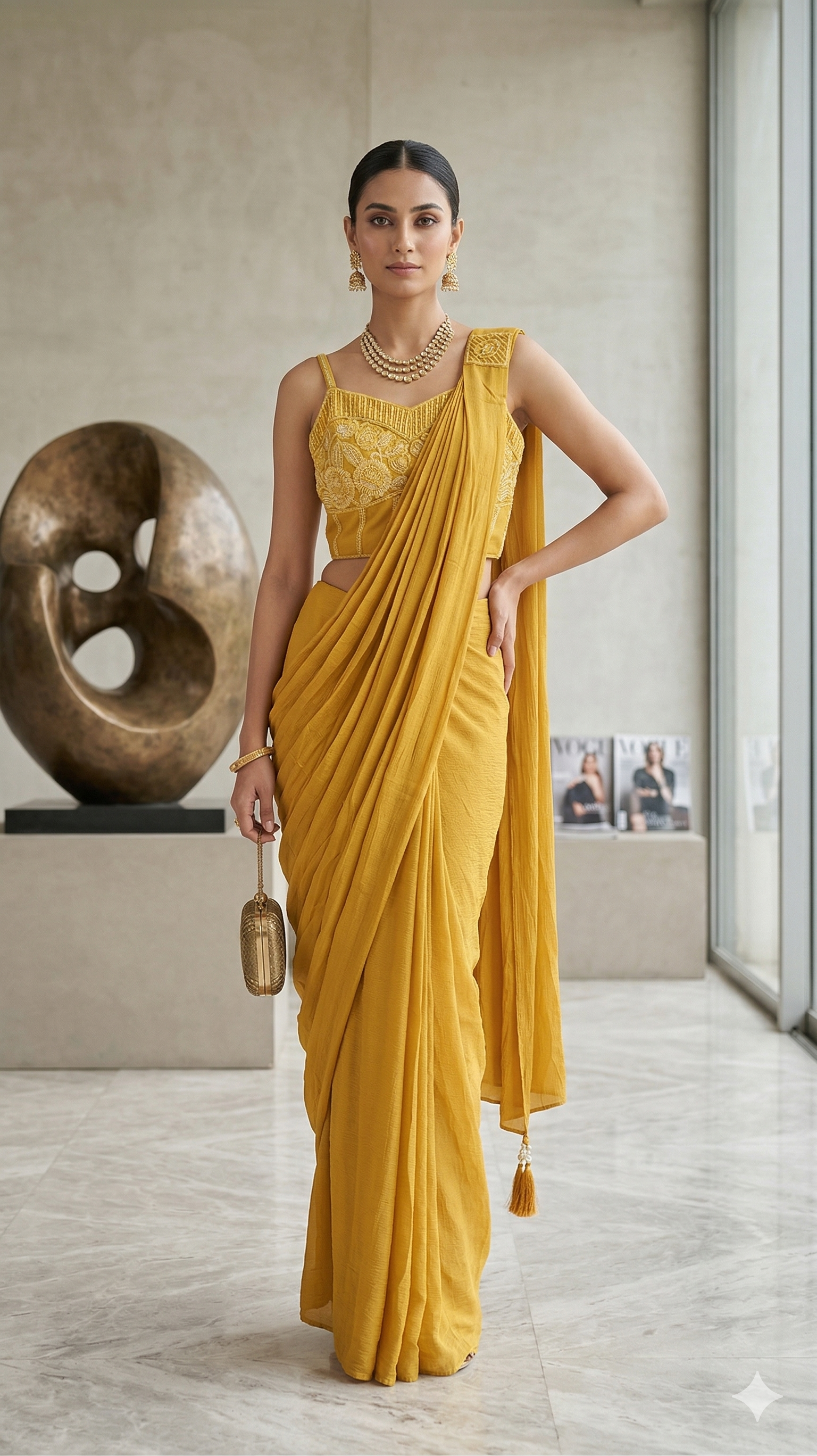 Yellow Pre-Stitched Drape Saree Main image