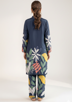 Abstract Botanical Graphic Print Satin Co-ord Set