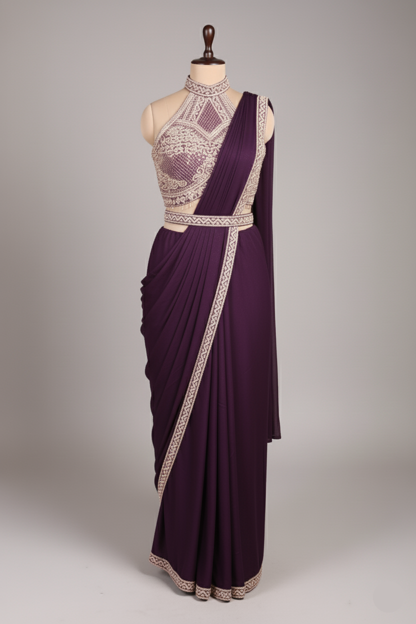 Regal Plum & Ivory Couture Drape (VC-306 BS-65)