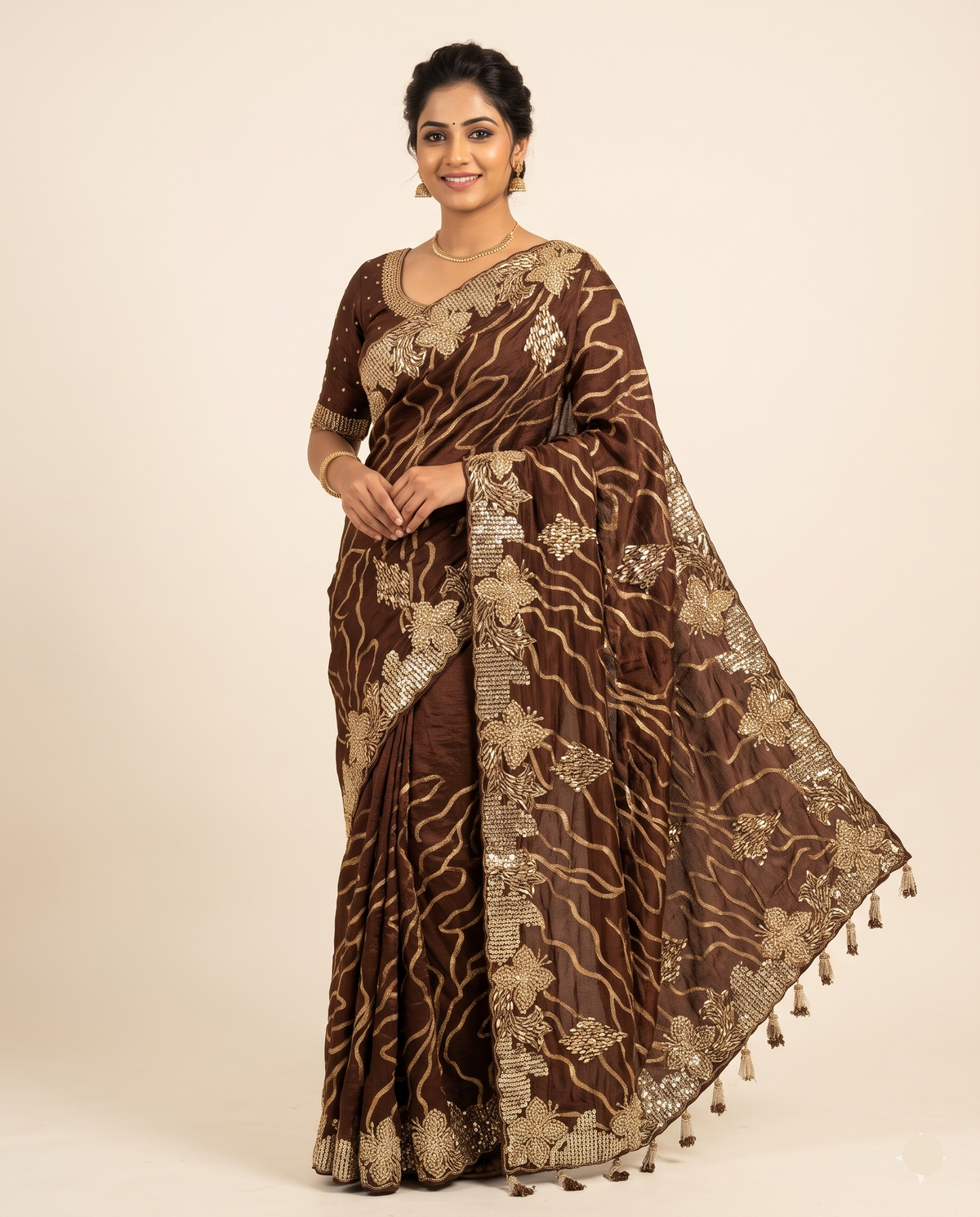 Coffee Brown Chanderi Silk Saree Main image