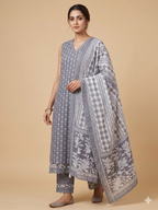 Grey Floral Print Kurta Set