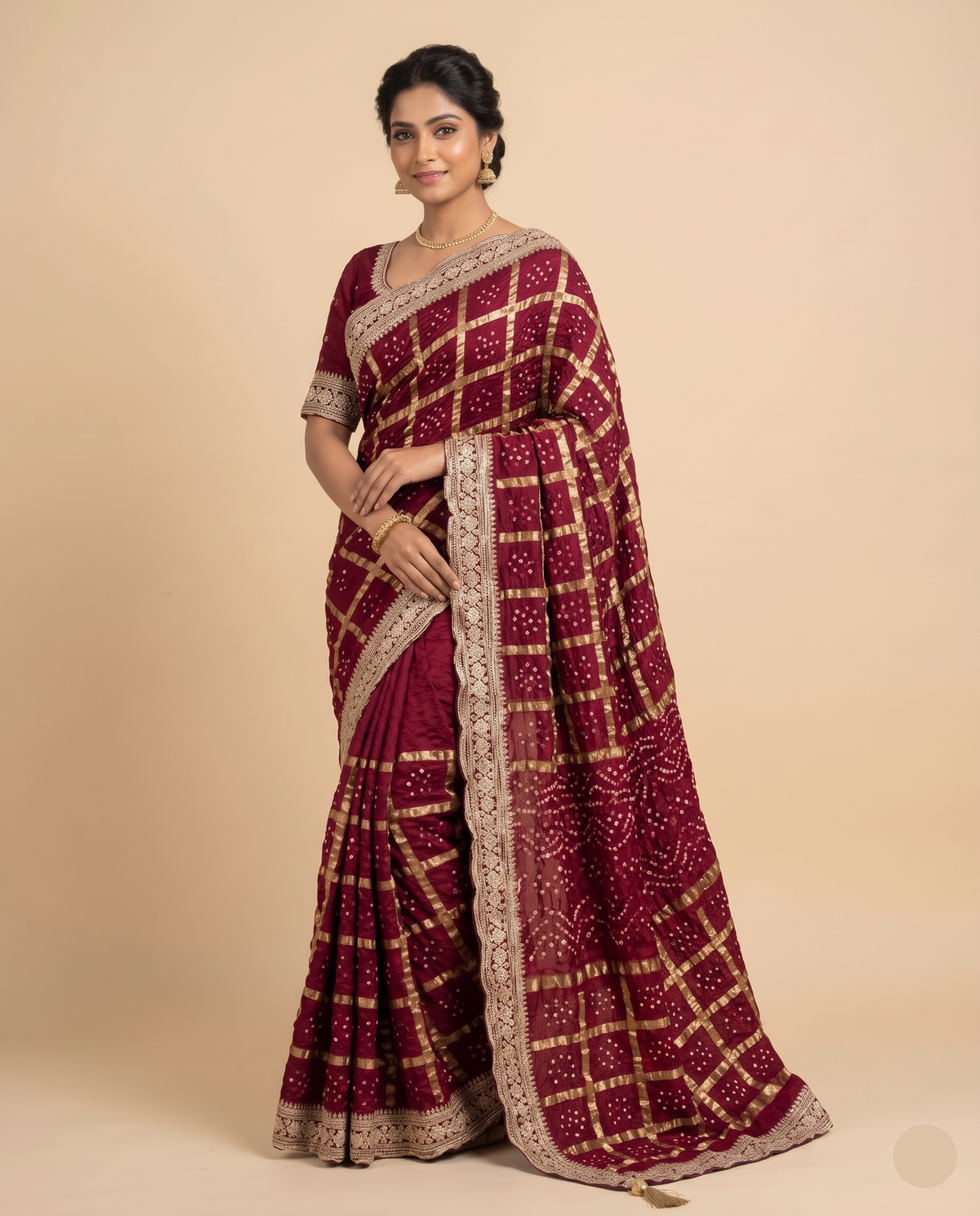 Maroon Georgette Bandhani Saree Main image