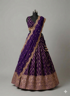 Ruby Red Chevron Silk Lehenga Set with Brocade Border (1036 GA-39)