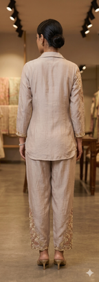 Dusty Rose Embroidered Shirt and Palazzo Cord Set (MR-3611 GA-22)