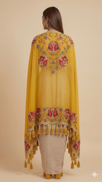 Floral Cape & Dhoti Skirt Ensemble