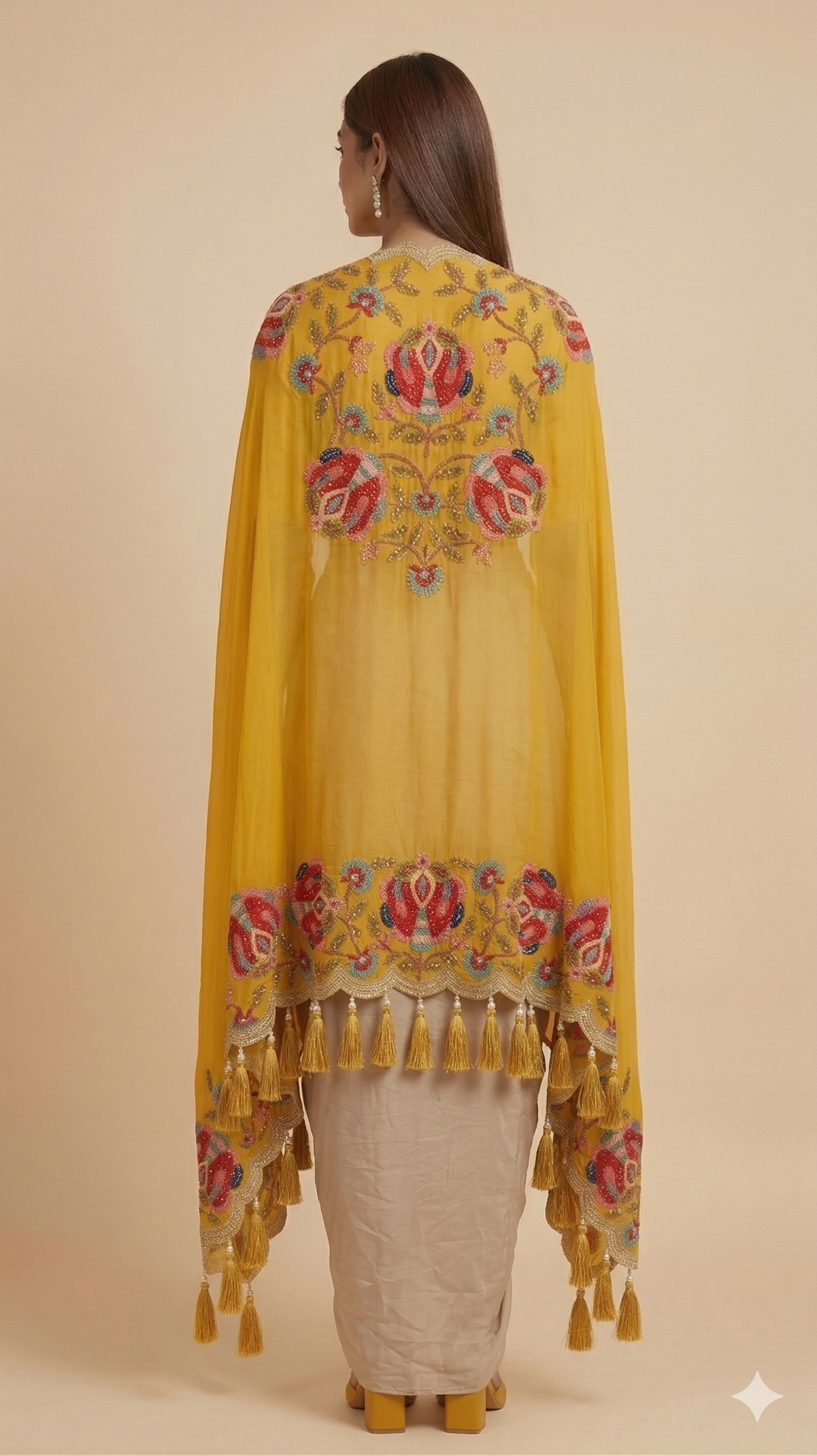 Floral Cape & Dhoti Skirt Ensemble